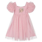 Girls Pink Embellished Tulle Dress, 1, hi-res